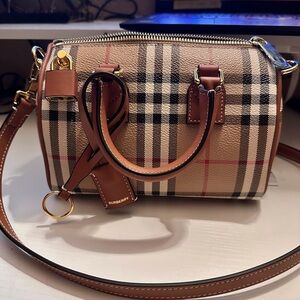 Burberry Beige and Brown Check Crossbody Bria Bowling Bag SM
